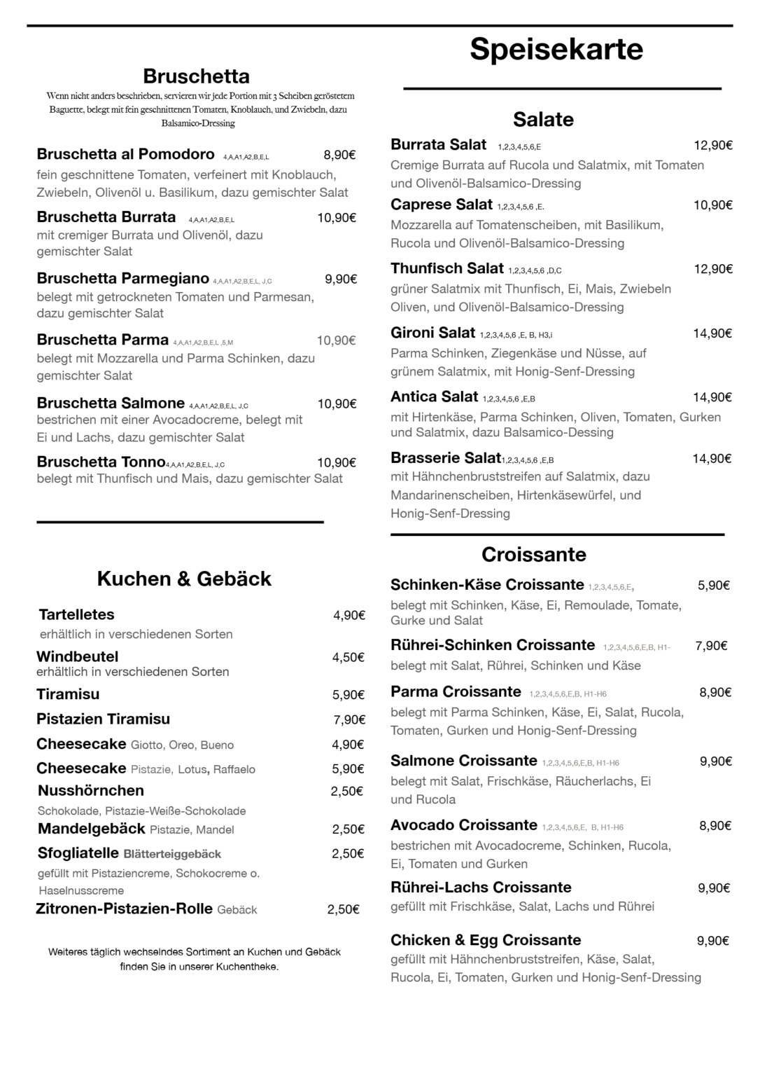 Brasserie Speisekarte Seite 2