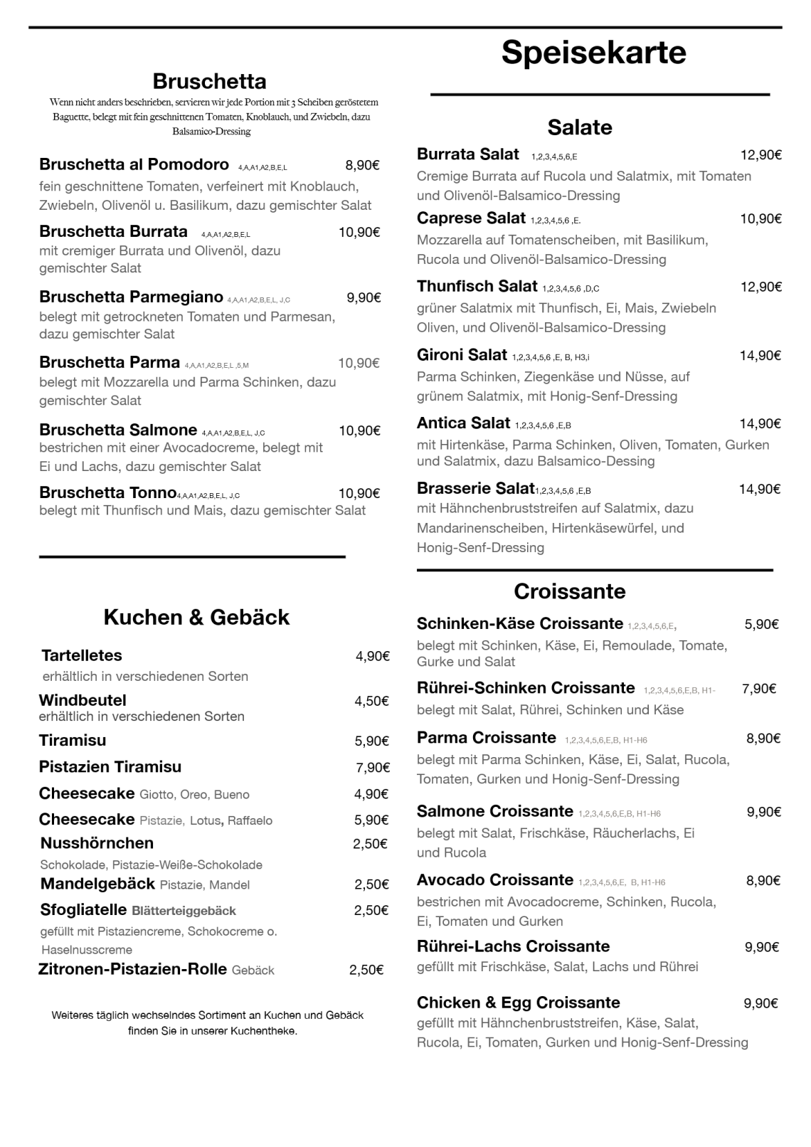 Brasserie Speisekarte Seite 2